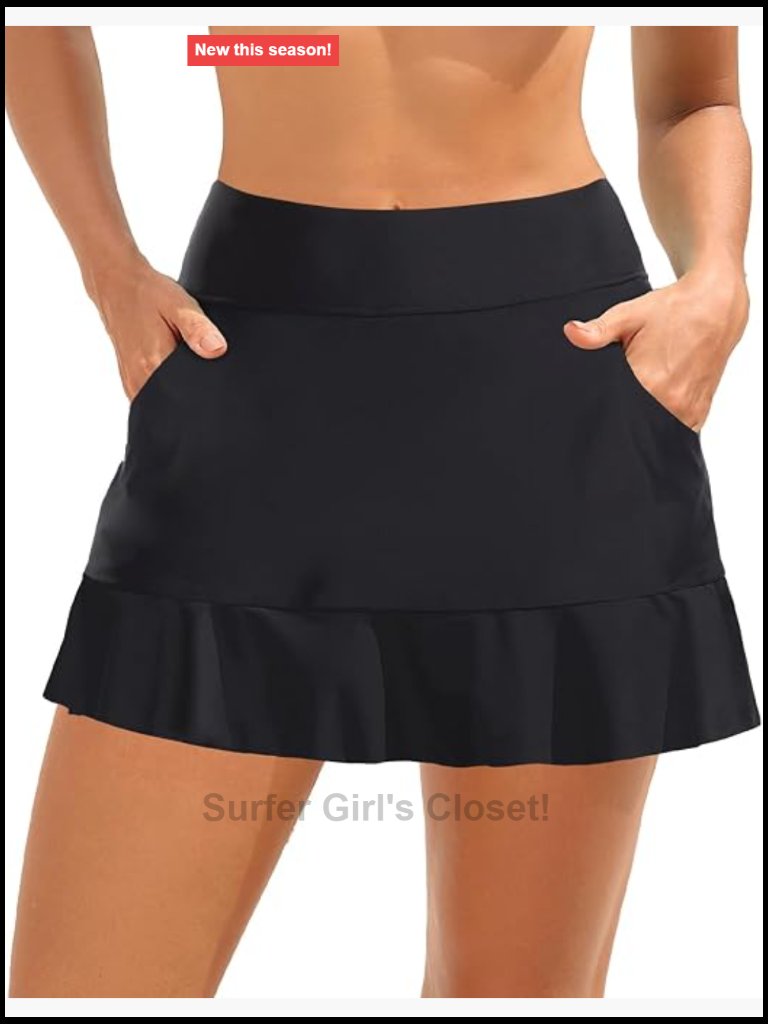 High Waisted Swim Skirt With Pockets - Tummy Control Boyshort Bikini Bottom